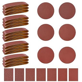 33PCS 4x36 Alumina Sanding Belts with 6" Self Stick No Hole Sanding Disc | 15pcs 80/120/150/240/400 Grits Sanding Belts and 18pcs 80/100/120/180/240/400 Grits Sanding Disc Sandpaper for Sanders, Wood
