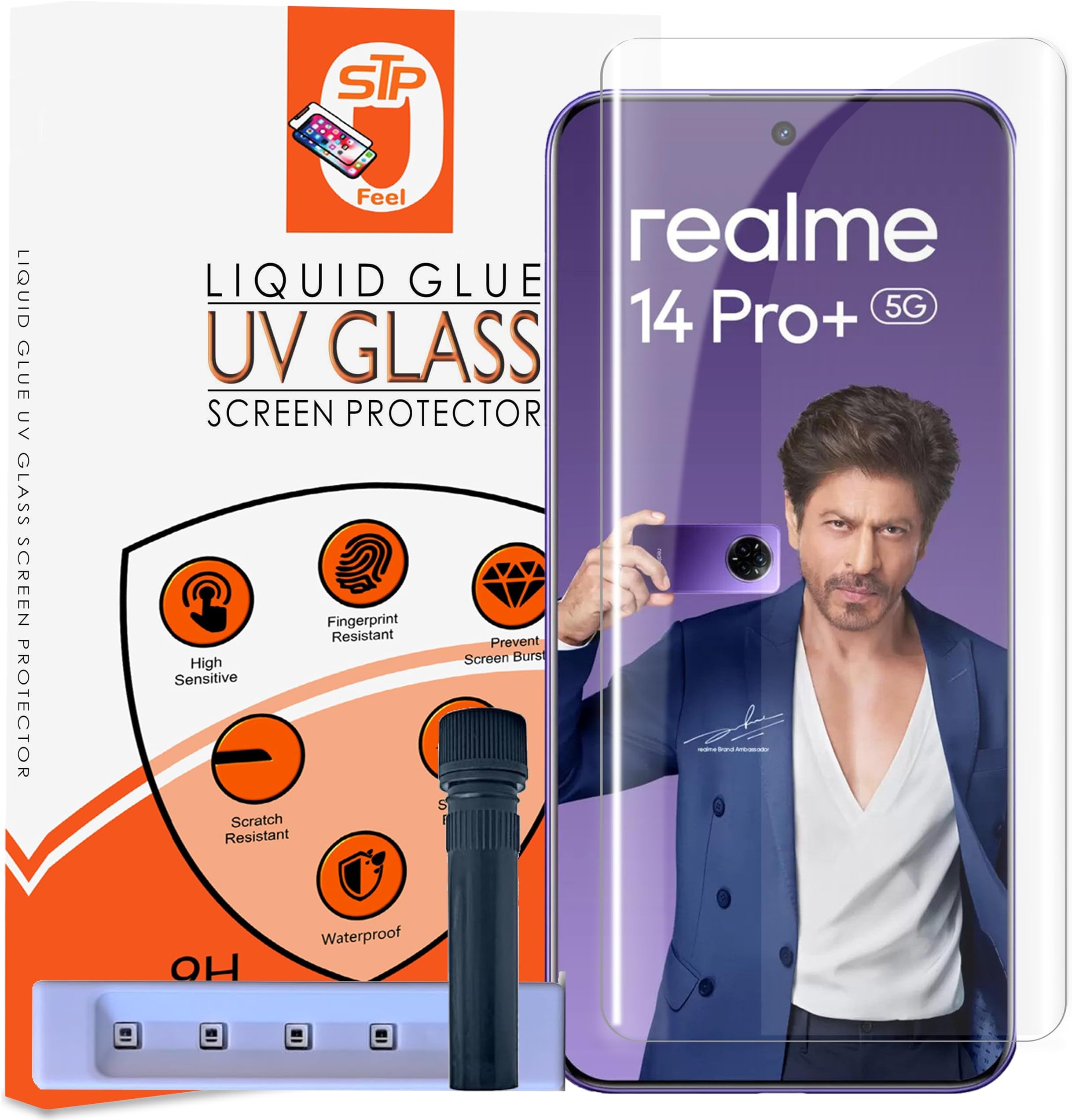 STP FEEL® HD+ UV Tempered Glass Screen Protector Guard Compatible For Realme 14 Pro Plus 5G (6.83 Inch, Pack of 1) Full Adhesive UV Curved Case Friendly HD Clarity with easy installation kit