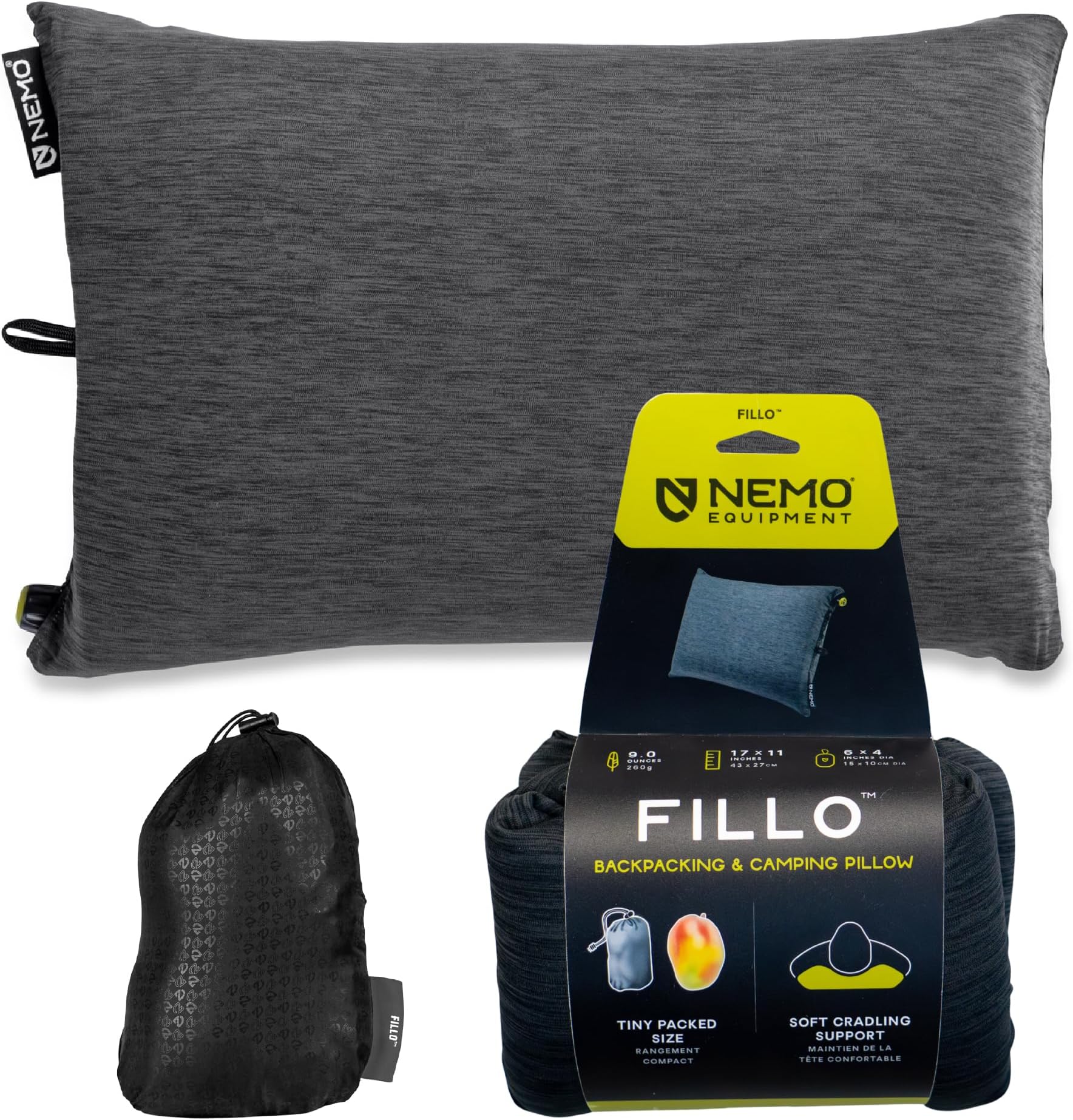 NEMO Equipment Fillo Camping Pillow - Black Pearl/Birch Bud