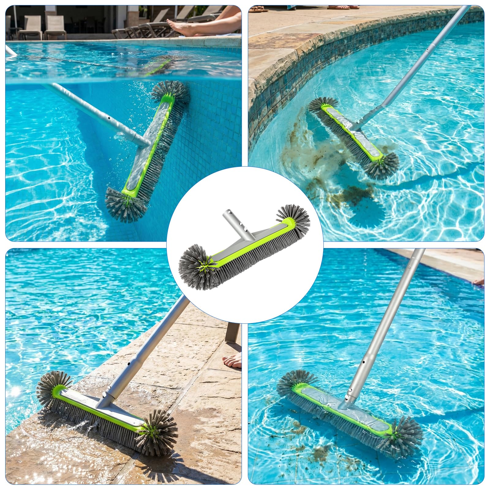 Spazzola per Piscina per Pulizia Efficienti, 43 cm Spazzola Rotonda con Setole a Forma di Semiesfera per Pareti, Fondo e Scalini (Senza Manico)