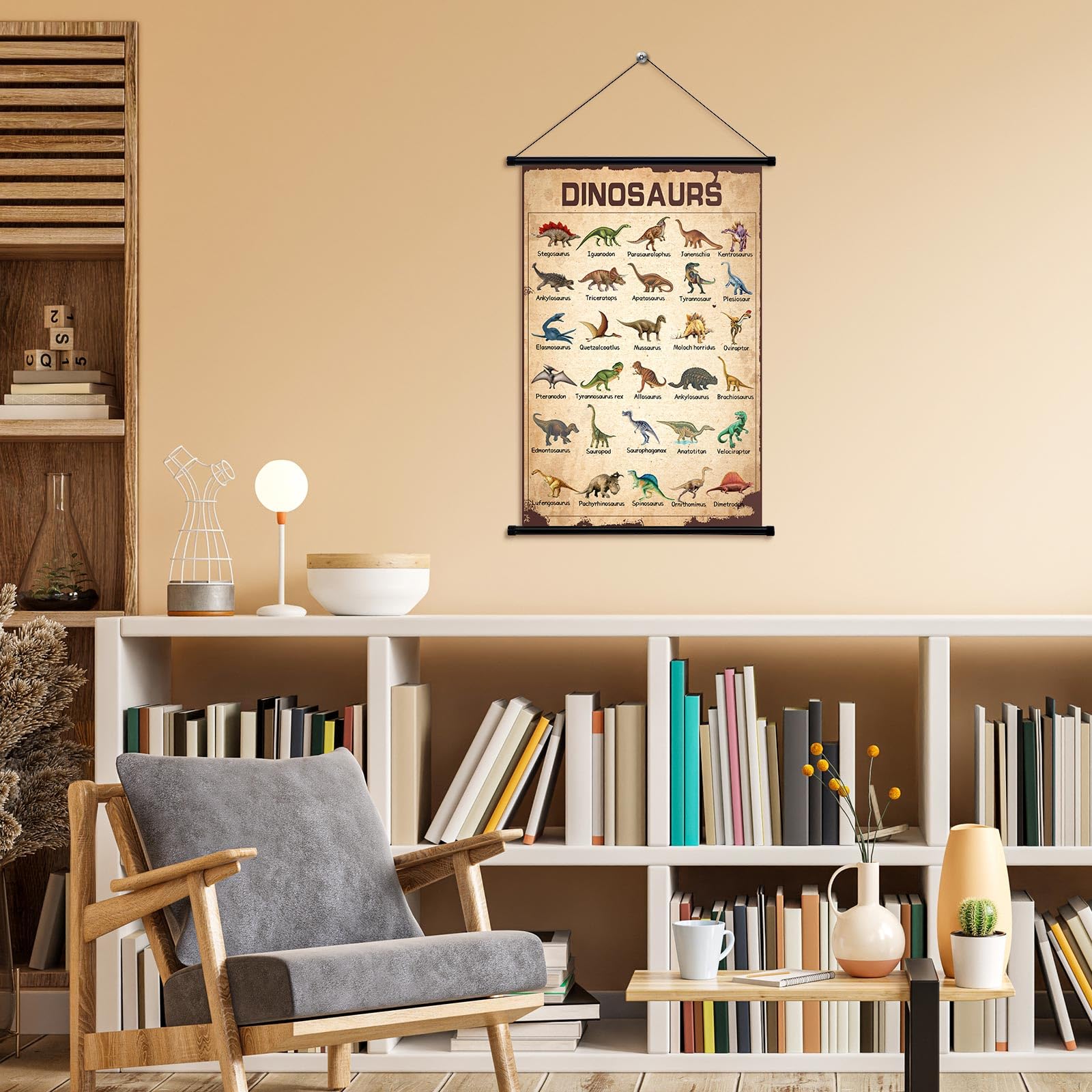 Poster Vintage Dinosaures 40x60 Cm - Décoration Murale éducative - Pour Chambre, Salon, Classe