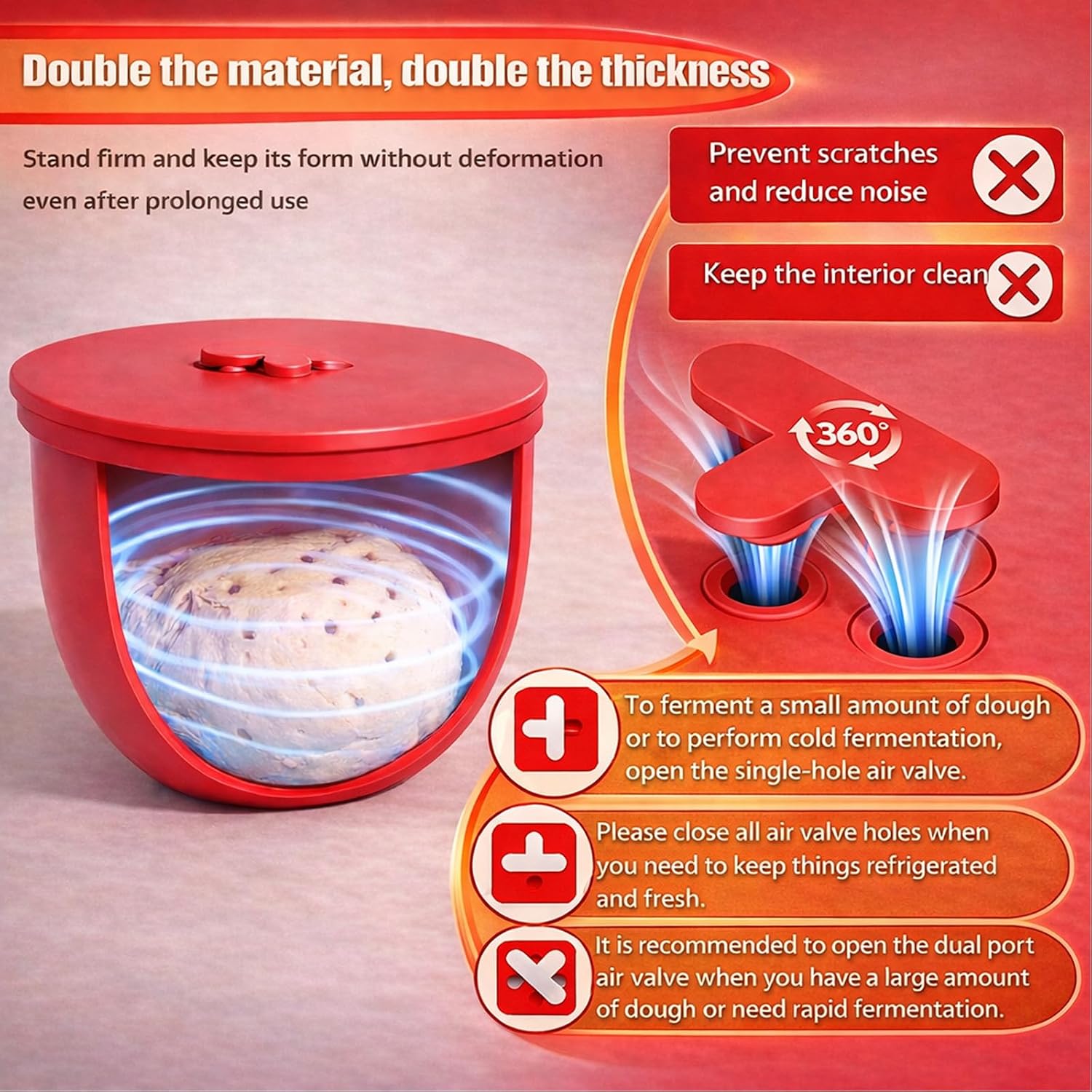 Silicone Bowl Liners with Lids for KitchenAid Tilt-Head Mixer, 2mm Thickened Anti-Collapse Design, Adjustable Air Vent for Dough Proofing, Mixing, Fermentation & Storage (6QT)