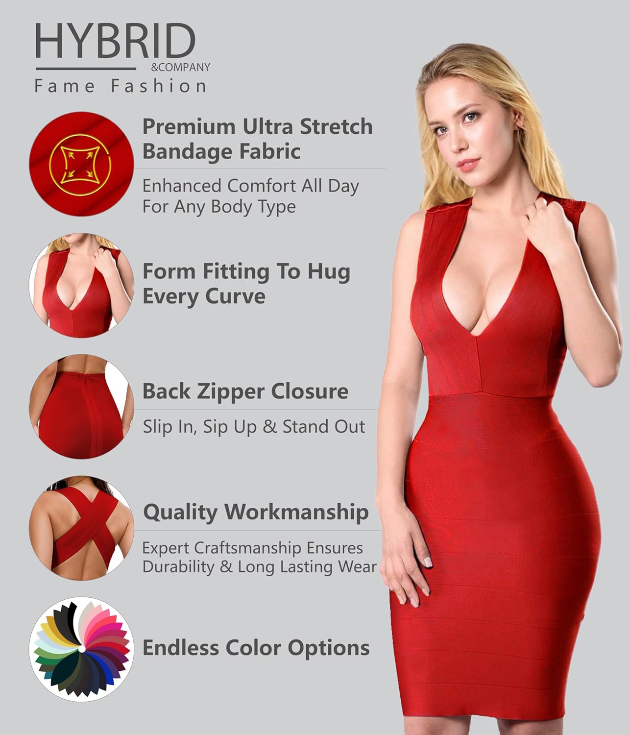 Hybrid & Company Womens Elegance Stretch Chic Bandage Dress - Image 2