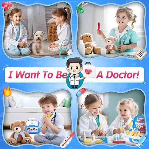 Miniatura 6 de GINMIC Kit de juego de médico para niños, juego de 22 piezas con disfraz de médico de juego de rol y funda de transporte para niños pequeños y
