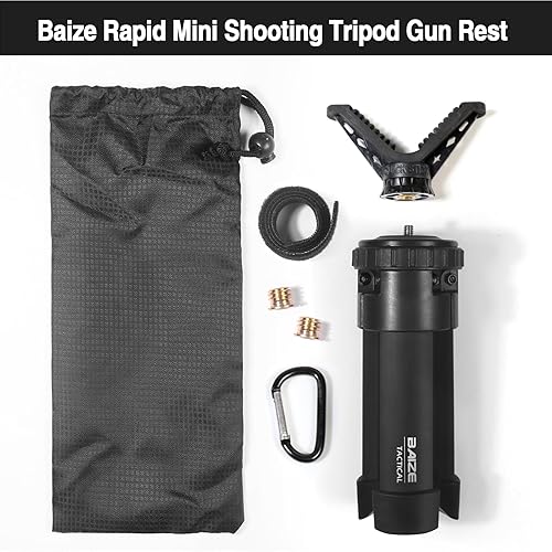 Miniatura 6 de Baize Tactical Compact Rapid Shooting Rest Hunting Tripod Adjustable Height Rifle Shooting Tripod 360 Rotation V Yoke Holder, Durable Aluminum