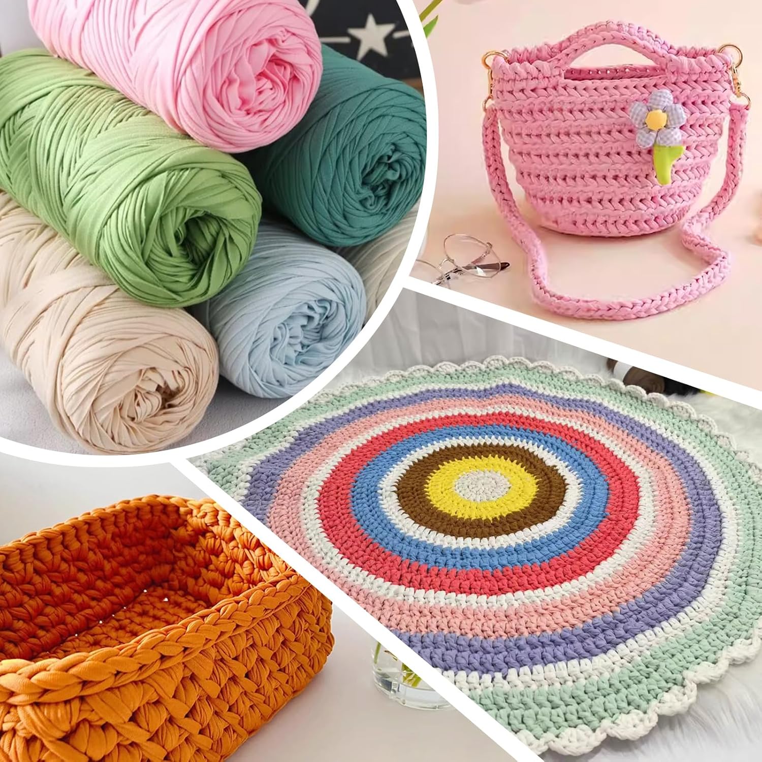1200g T-Shirt Elastic Fabric Crochet Yarn for DIY Knitting, Spaghetti Thick Crocheting Tshirt Yarn for Hand DIY Bag Basket Cushion Crocheting Projects, Home Decor(Red)