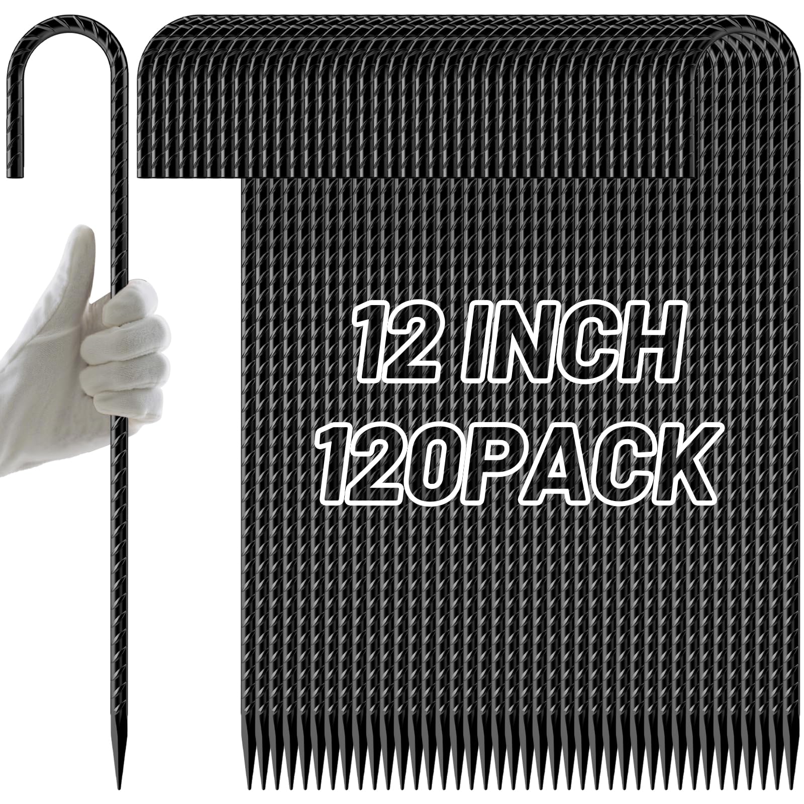Photo 1 of AAGUT Rebar Stakes, 120 Pack, 12" J-Hook, Black