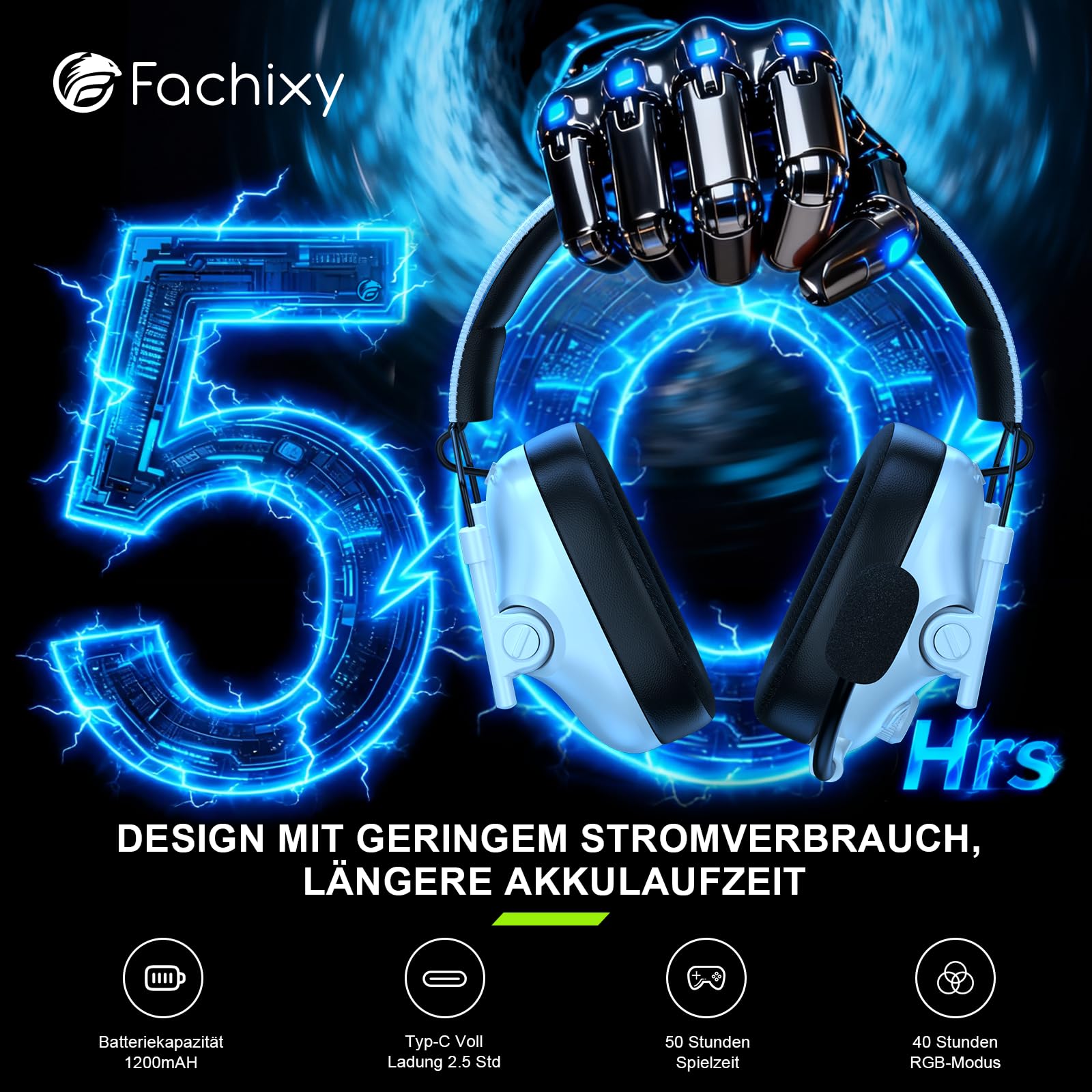 FC400 Gaming Headset Wireless Für Xbox Series X|S|One, PC, PS5, PS4, Switch, Mac, 2.4GHz & Bluetooth 5.4 Headset Kabellos mit Mikrofon, Geringe Latenz Noise Cancelling, Faltbar, 50H Akkulaufzeit