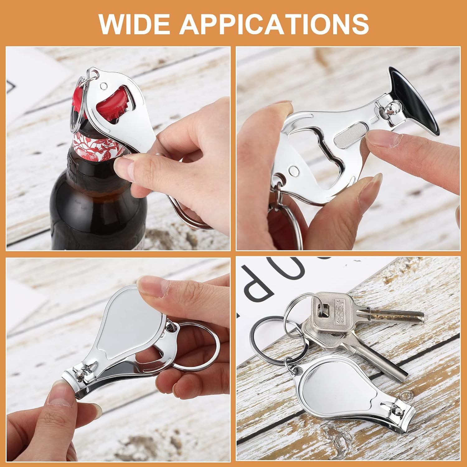 Cunno 30 Set Nail Clipper Keychain Multi Function Nail Clipper Bottle Opener Keychain with Tag Cards Organza Bags for Party Wedding Favor Souvenirs Guest Gift