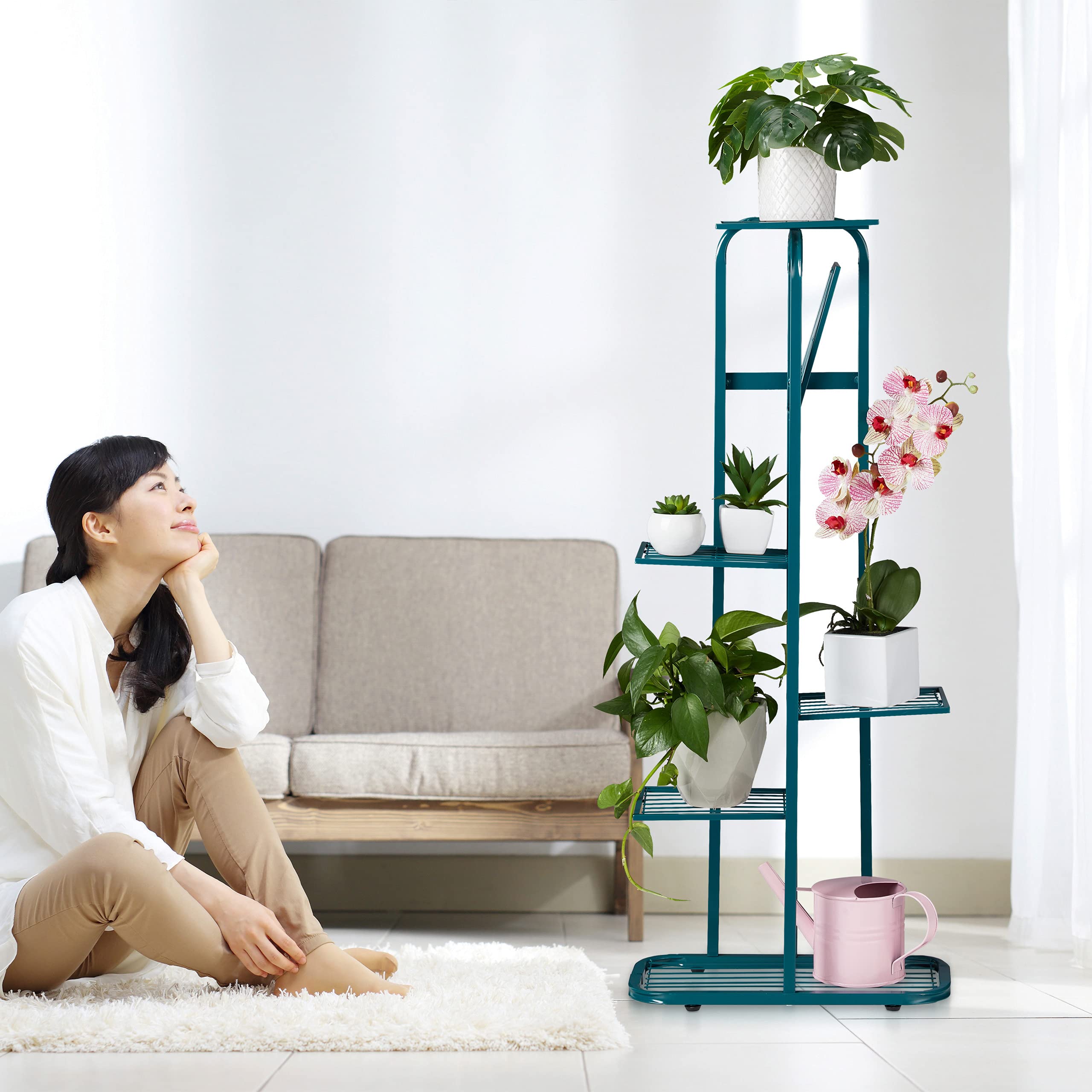 Relaxdays Scaffale Portafiori in Metallo, Fioriera da Esterno e Interno, 6 Mensole Porta Piante, 107 x 44 x 24 cm, Nero