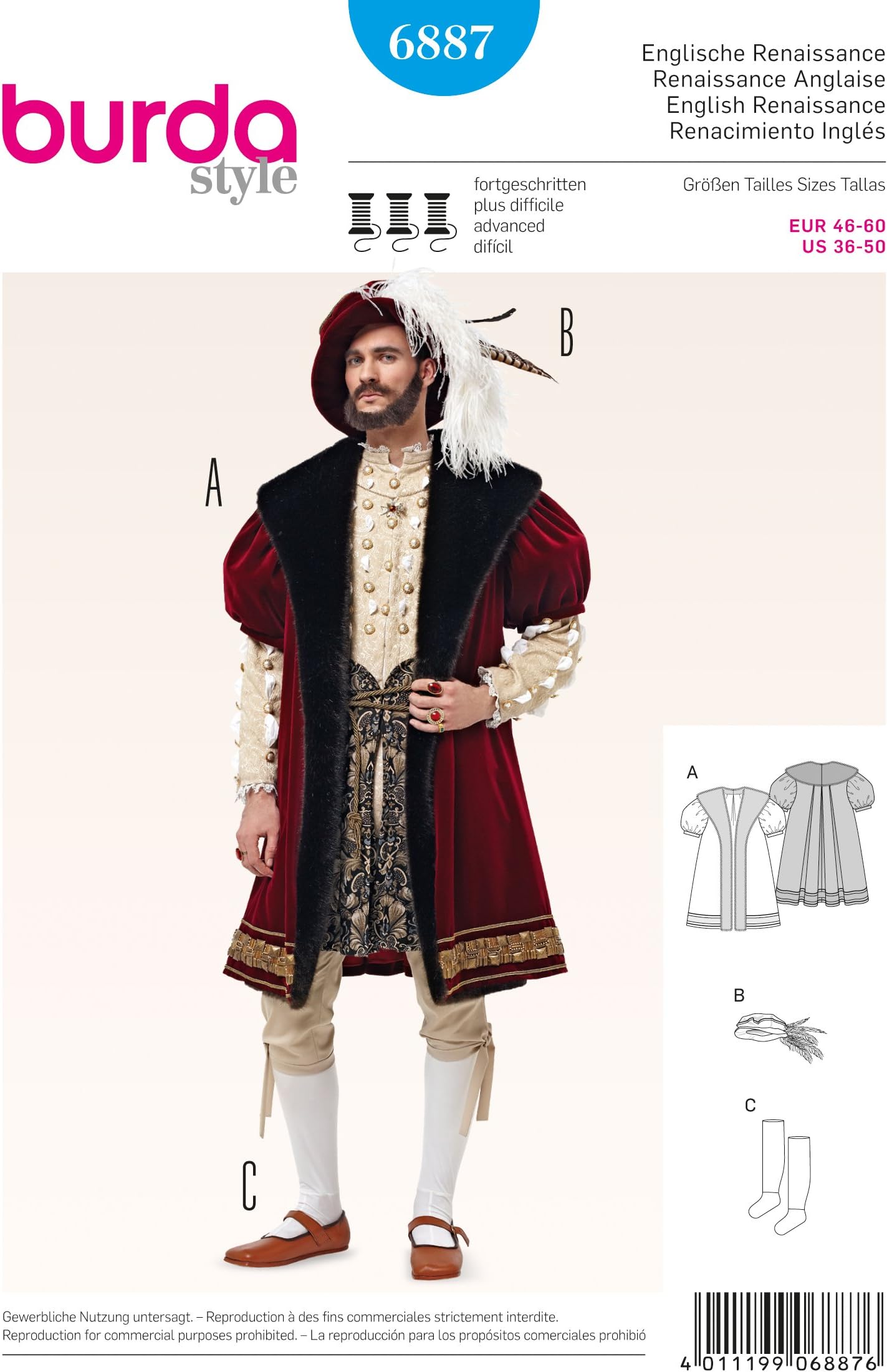Burda B6887 British Renaissance Costume Sewing Pattern 19 x 13 cm 46-60
