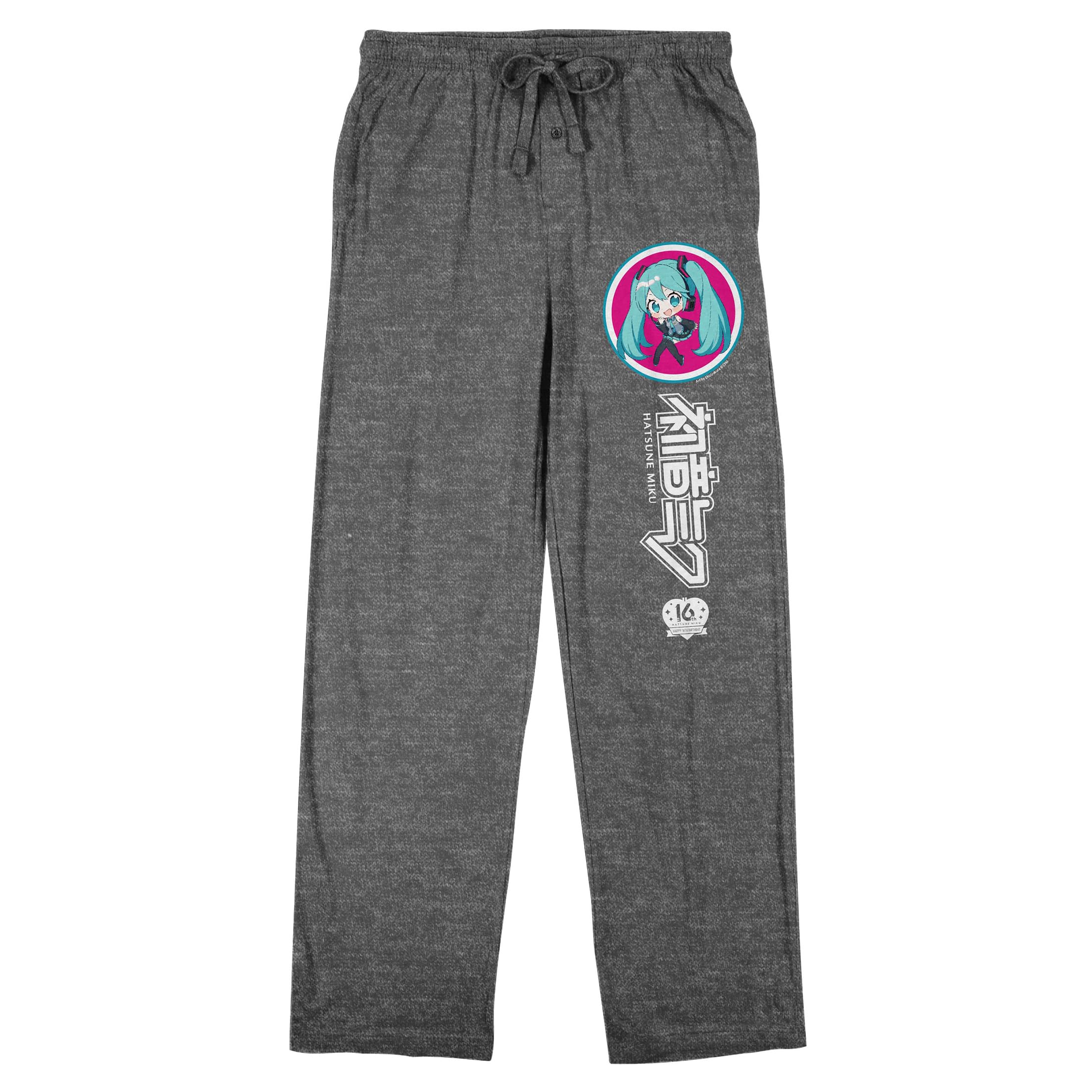 Hatsune Miku Character Head & Logo Men's Gray Heather Sleep Pajama Pants