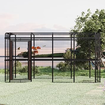 Outdoor Large Walk-in Cage 10FT Heavy Duty Bird Cage Carbon Crystal Board Aviary Parrot Cage Wide Flight Metal Birdcage 154" Black