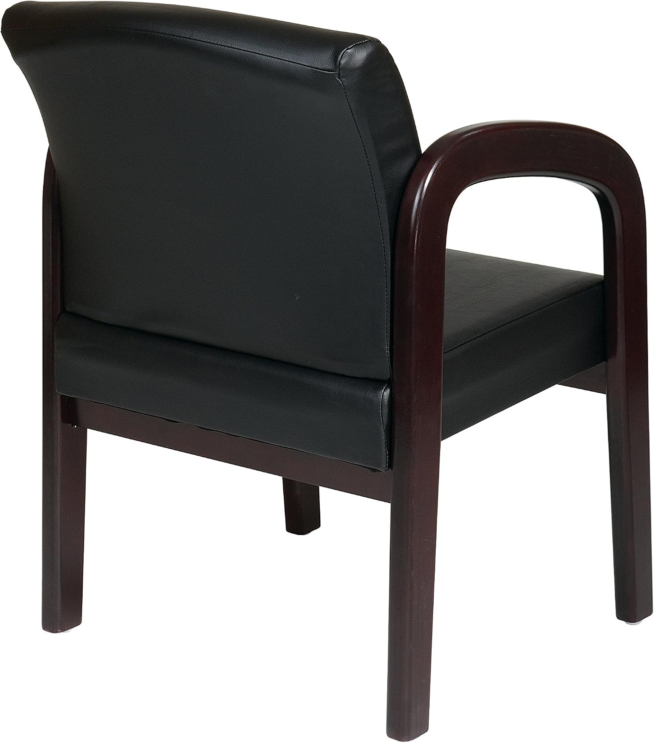 WorkSmart Office Star WD383-U6 Visitors Chair with Mahogany Finish Base and Arms, Black Faux Leather