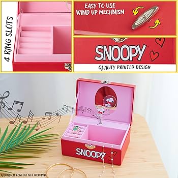 Amazon.com: Peanuts Snoopy Musical Jewelry Box for Girls Teens