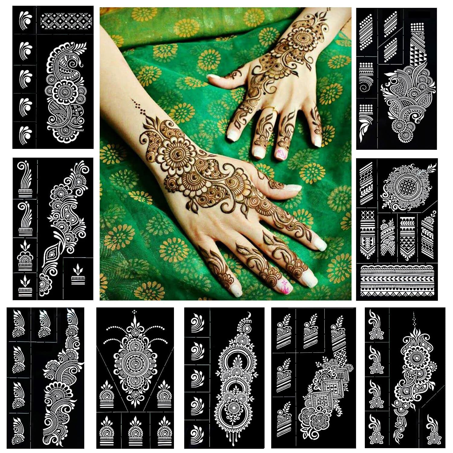 IVANA'S Henna Tattoo Stencils Set, Mehendi Sticker for Hands, Forearm, Airbrush, Tattoo Sticker, 9 Sheets Indian Temporary Stickers for Women and Girls -HENNA-03-image-41