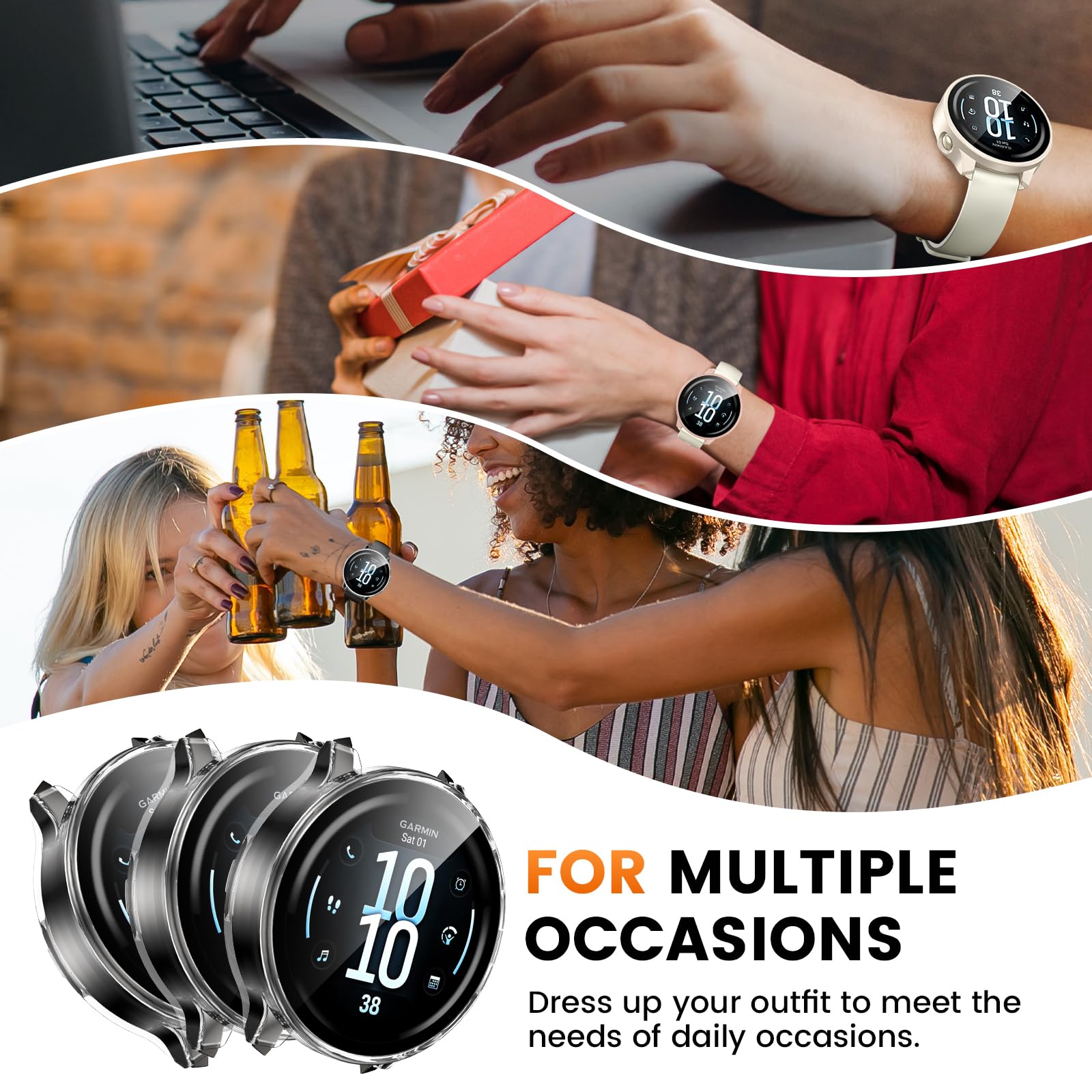[3 sztuki] Etui Kamita kompatybilne z Garmin Venu 4 41 mm, pełne etui ochronne z osłoną ekranu, twarda obudowa zderzaka PC, odporna na wstrząsy obudowa do Garmin Venu4 41 (przezroczysta, różowa i