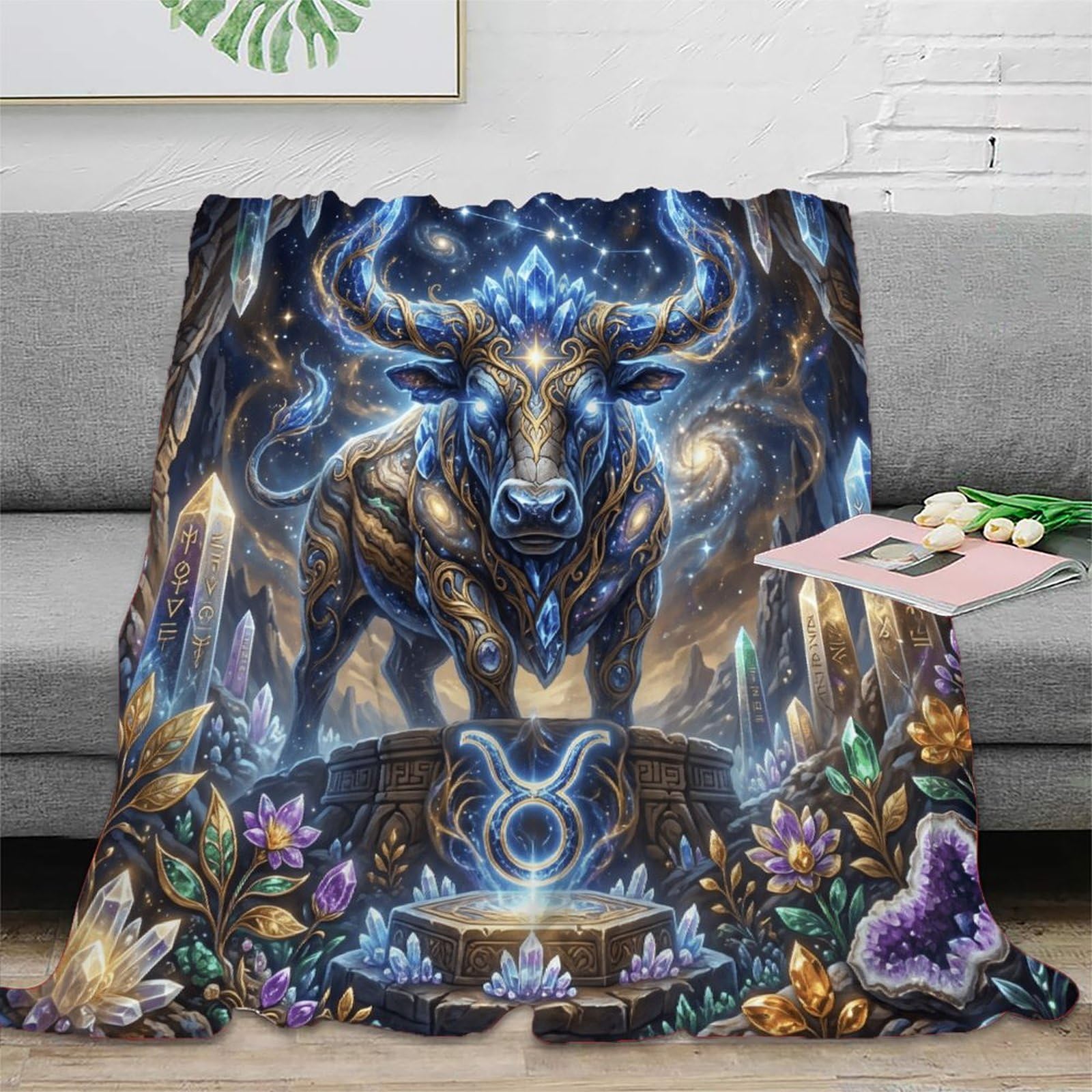 H3B8U2Y5 Taurus Zodiac Dreamy Bull Flannel Throw Blanket, Sofa Reading Use