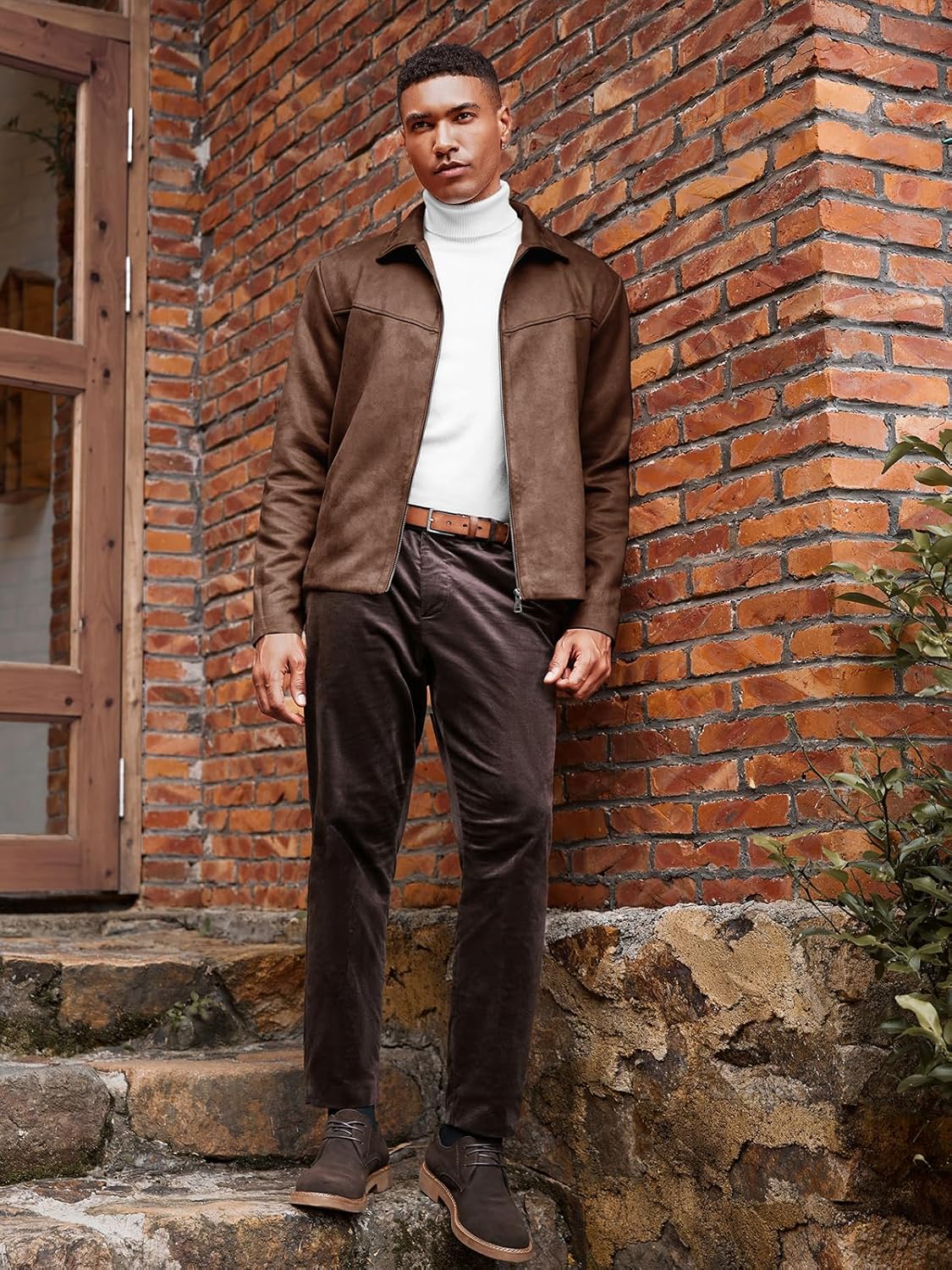 Runcati Men's Suede Jacket Full Zip Casual Vintage Jackets Lightweight Classic Trucker Coat - Image 4