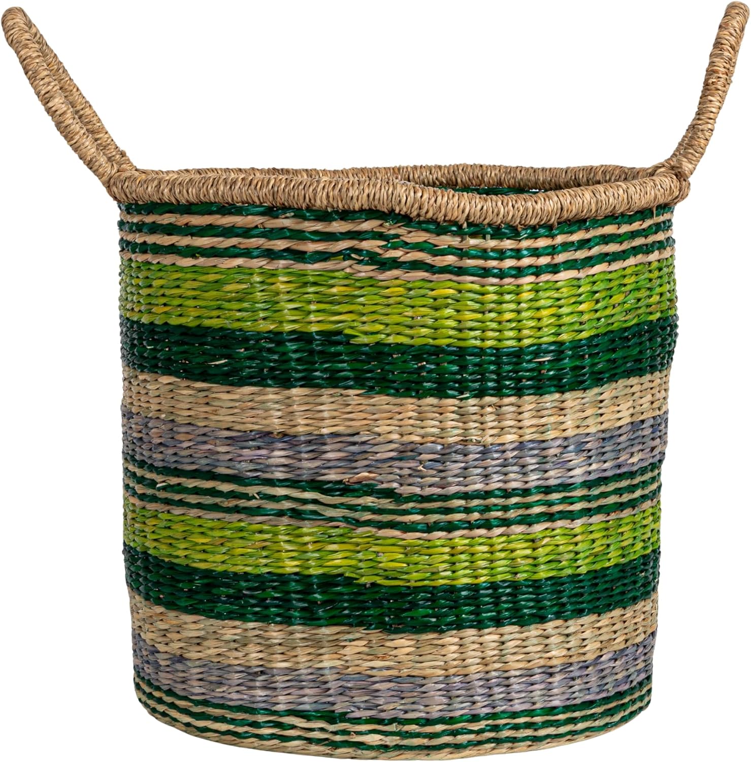Creative Co-Op 3-Piece Hand-Woven Seagrass Baskets with Stripes and Handles, Multicolor