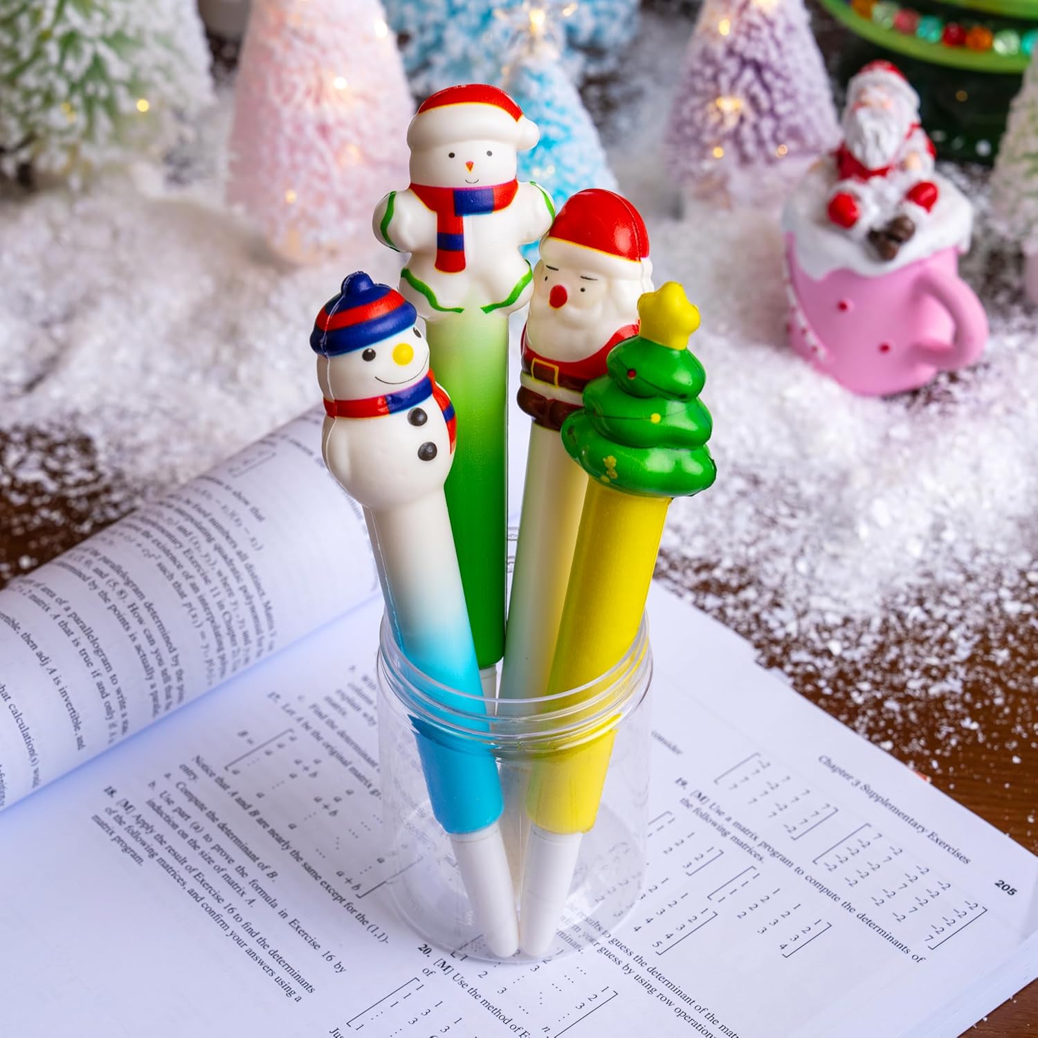 JOYIN 4 PCS Christmas Squeeze Pens Bulk For Kids, Stress Reliever Anxiety Ballpoint Pen for Xmas Party Favors, Christmas Stocking Stuffers For Students Classroom Prize Gifts, Goodie Bag Fillers