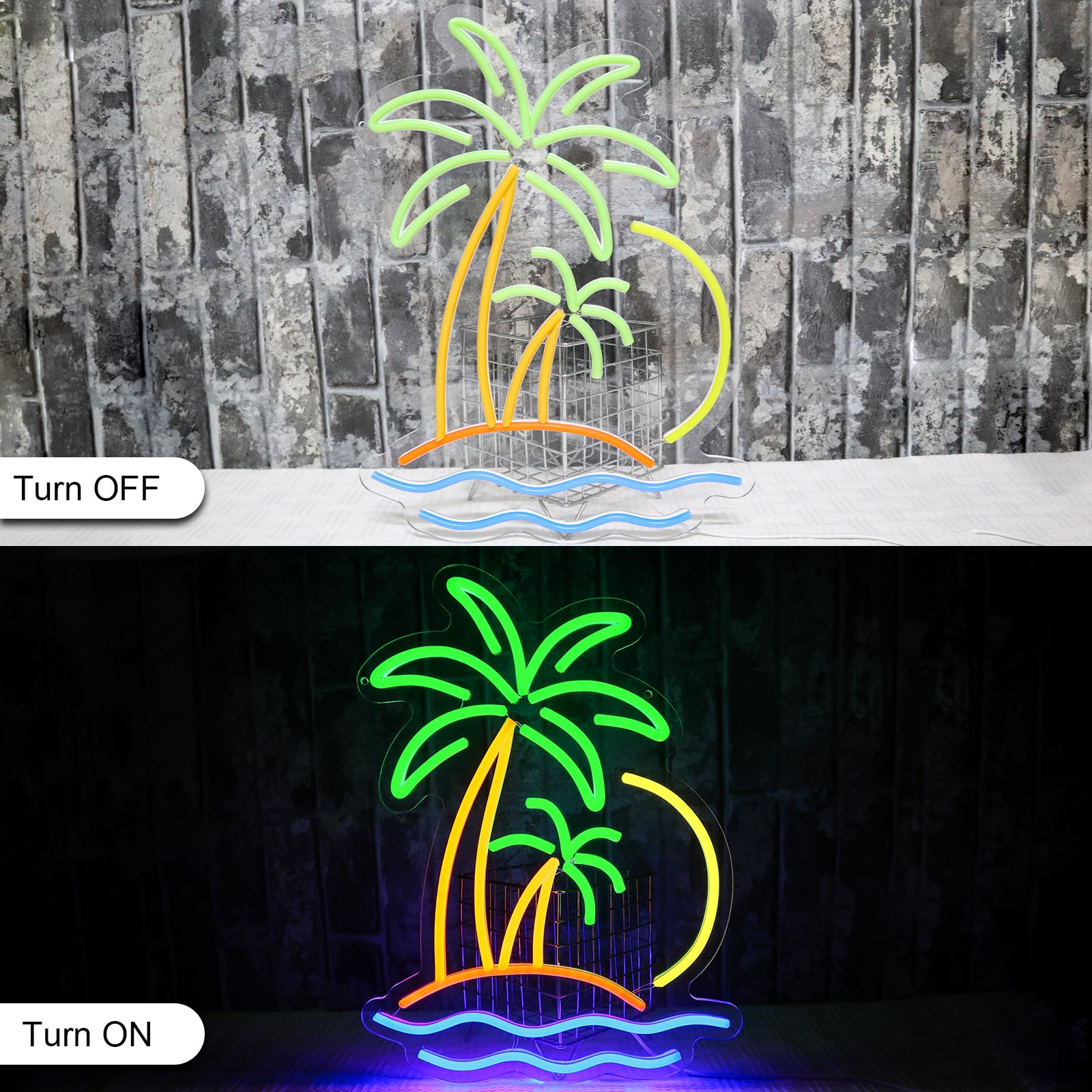 Panneau Tropical Palme Néon Cocotier Néon LED Panneau Mural Plage Surf Néon USB Panneau LED pour Bar à Bière Chambre à Coucher Café Club Professionnel Maison Pub Fête Décorations