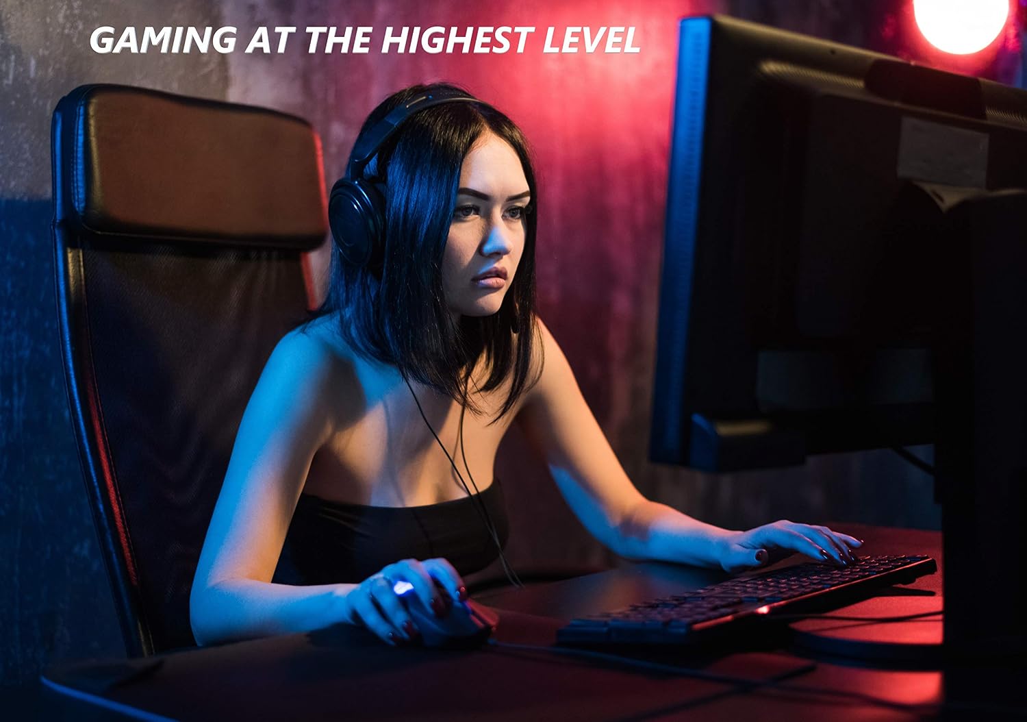 OCD By Design Gaming Computer Desk or Computer Gaming Desk 55" Wide Large Office Table, Pro PC Video Gamer Desk, Multi Colored LED Lights, Carbon Fiber Surface, Mouse Pad, Headphone, cup holder
