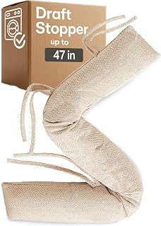 Draft Stopper for Window Sill 47 inches - Extra Long Door Draft Stoppers - Patio & Glass Door Draft Blocker with Washable Cover - Lower Your Heating Bills - Beige