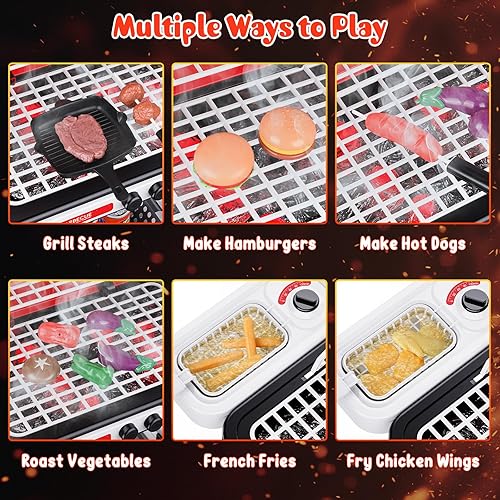Miniatura 5 de Juego de cocina para niños, parrilla, barbacoa, juego de cocina 2025, juguete al aire libre con luz de humo exterior, juguetes de comida, juego de