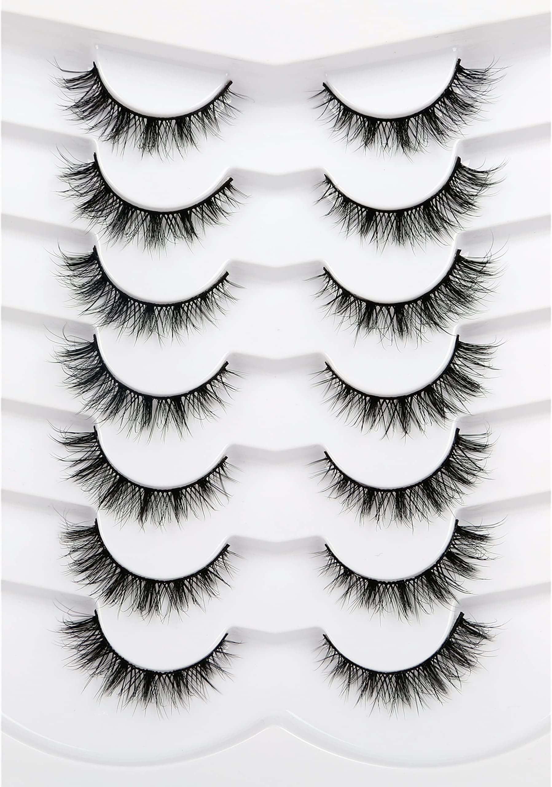 False Eyelashes Cat Eye Lashes Natural Cluster Extension Look Wispy Short Volume 8D Faux Mink Lashes Fake Eyelashes Strips 7 Pairs Pack
