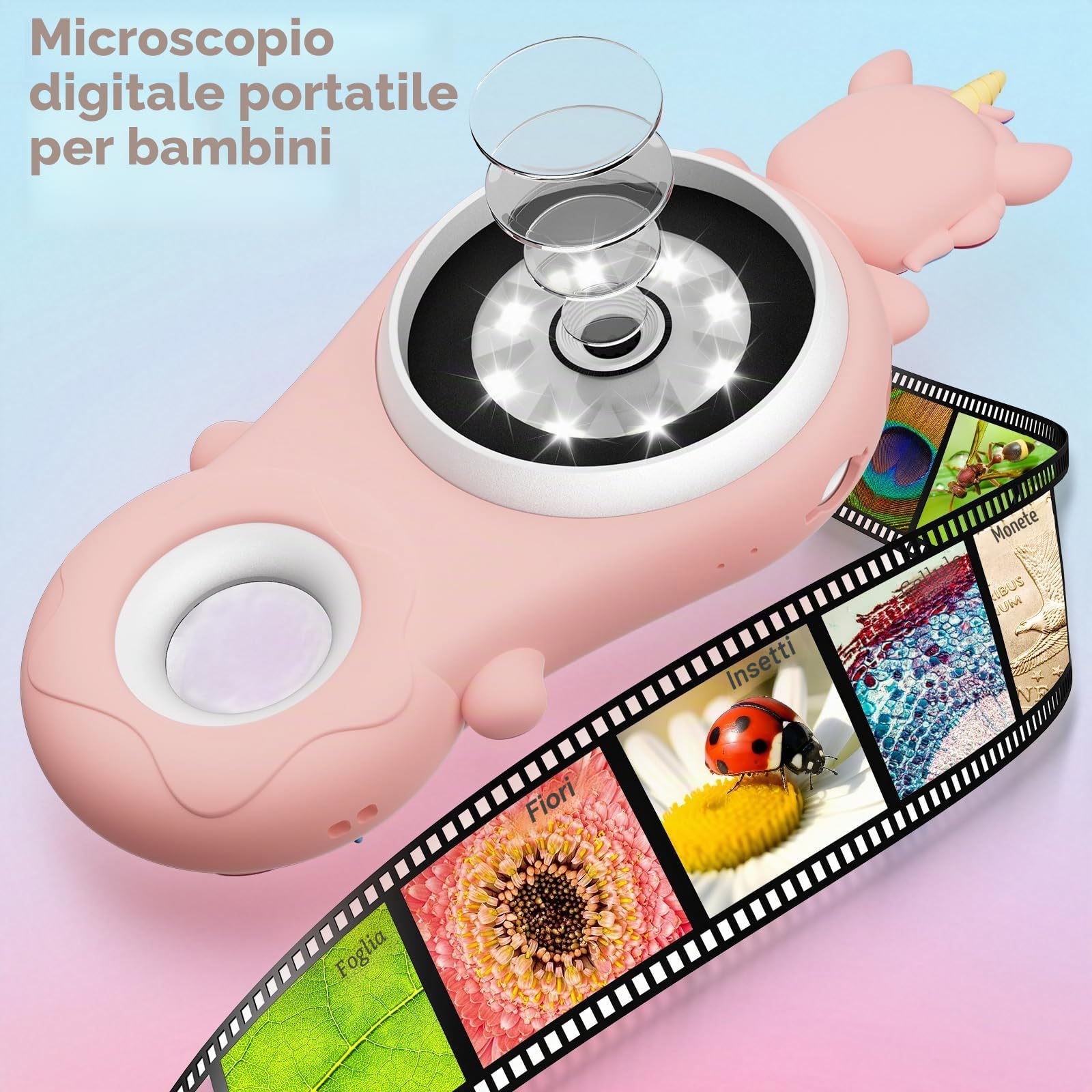 500x Microscopio per bambini digitale portatile - Mini lente di ingrandimento tascabile Miniscopio ottico scientifico educativo per ragazze, ragazzi, laboratorio di studio 5-7 8-12 adolescenti Regalo