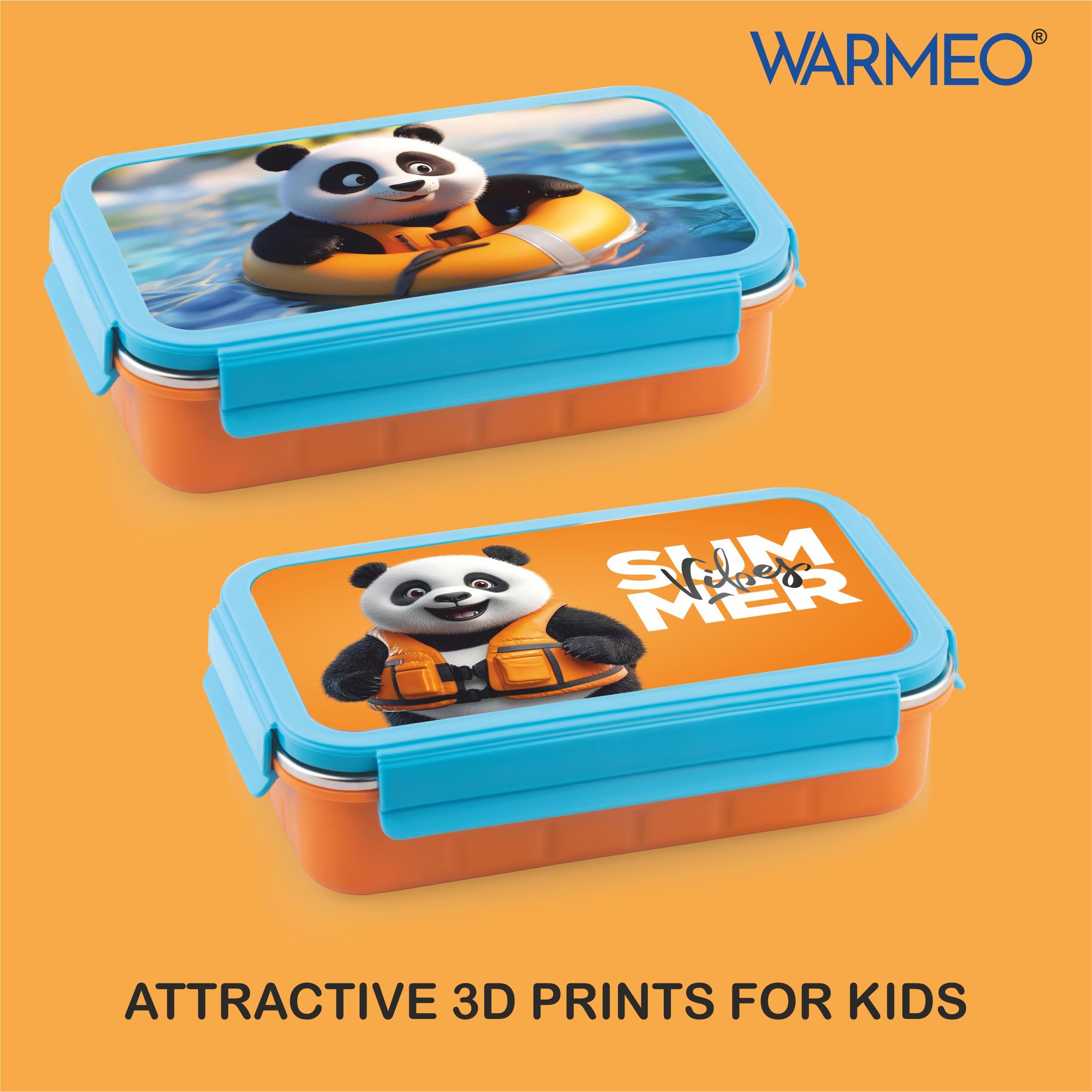 WARMEO Cosmic 3D Print Insulated Lunch Box with Two Compartment BPA Free, Kids Lunch Box,Food Grade Ideal for School, Picnic,& Outdoor - 600 ml Panda, Stainless Steel — Amazon image 4