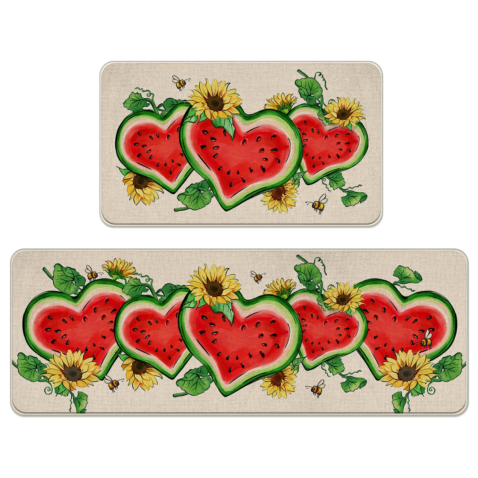 Amazon.com: Tailus Hello Summer Watermelon Kitchen Rugs Set of 2, Heart ...