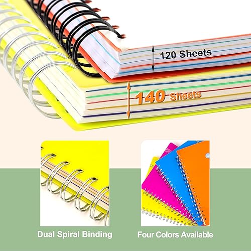 Miniatura 5 de Yoment Cuaderno de 5 asignaturas de 7 x 10 pulgadas, cuaderno grande en espiral con pestañas divisores, cuaderno rayado ancho para el trabajo, 280