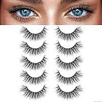 Vista 1 de Pestañas postizas naturales, pestañas postizas suaves y finas, visón sintético, 0.472 in, esponjosas y rizadas, pestañas postizas 3D, 5 pares