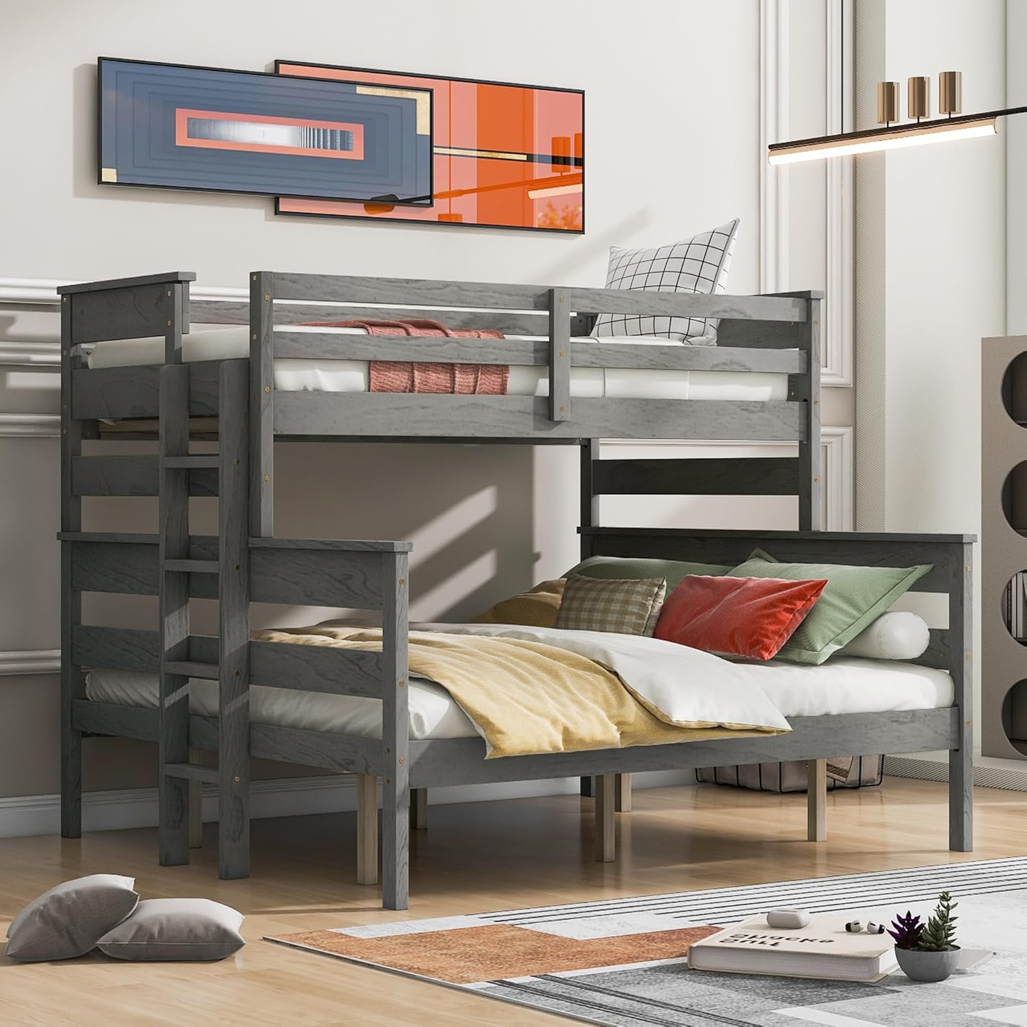 Amazon.com: Harper & Bright Designs Detachable Design Twin XL Over Queen Bunk Bed with Ladder ...
