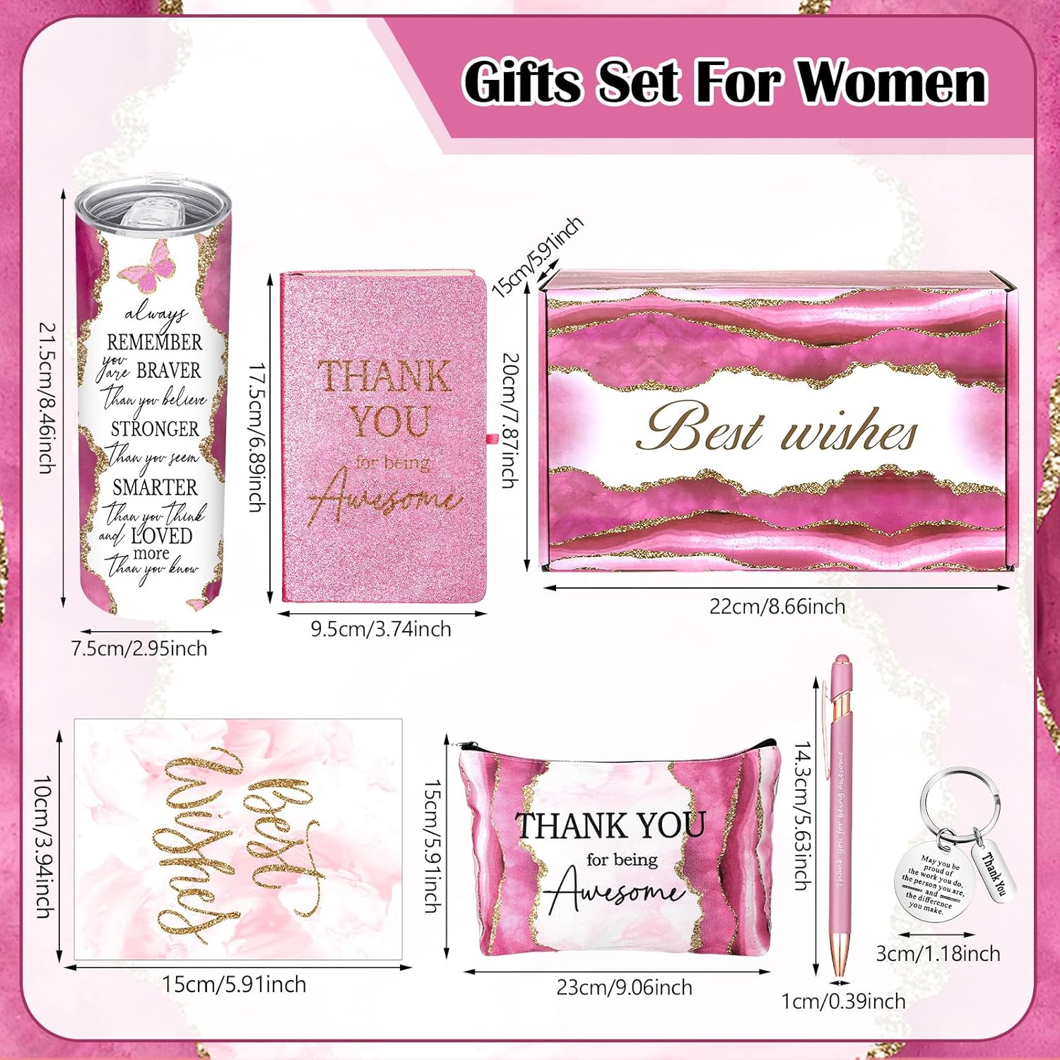 7 Pcs Valentines Employee Appreciation Gifts Set Valentine's Day Thank You Gifts with Pink Tumbler Note Pad Boxes for Boss Women Customer Coworkers Teacher Nurse Medical Assistant Volunteer - Image 3