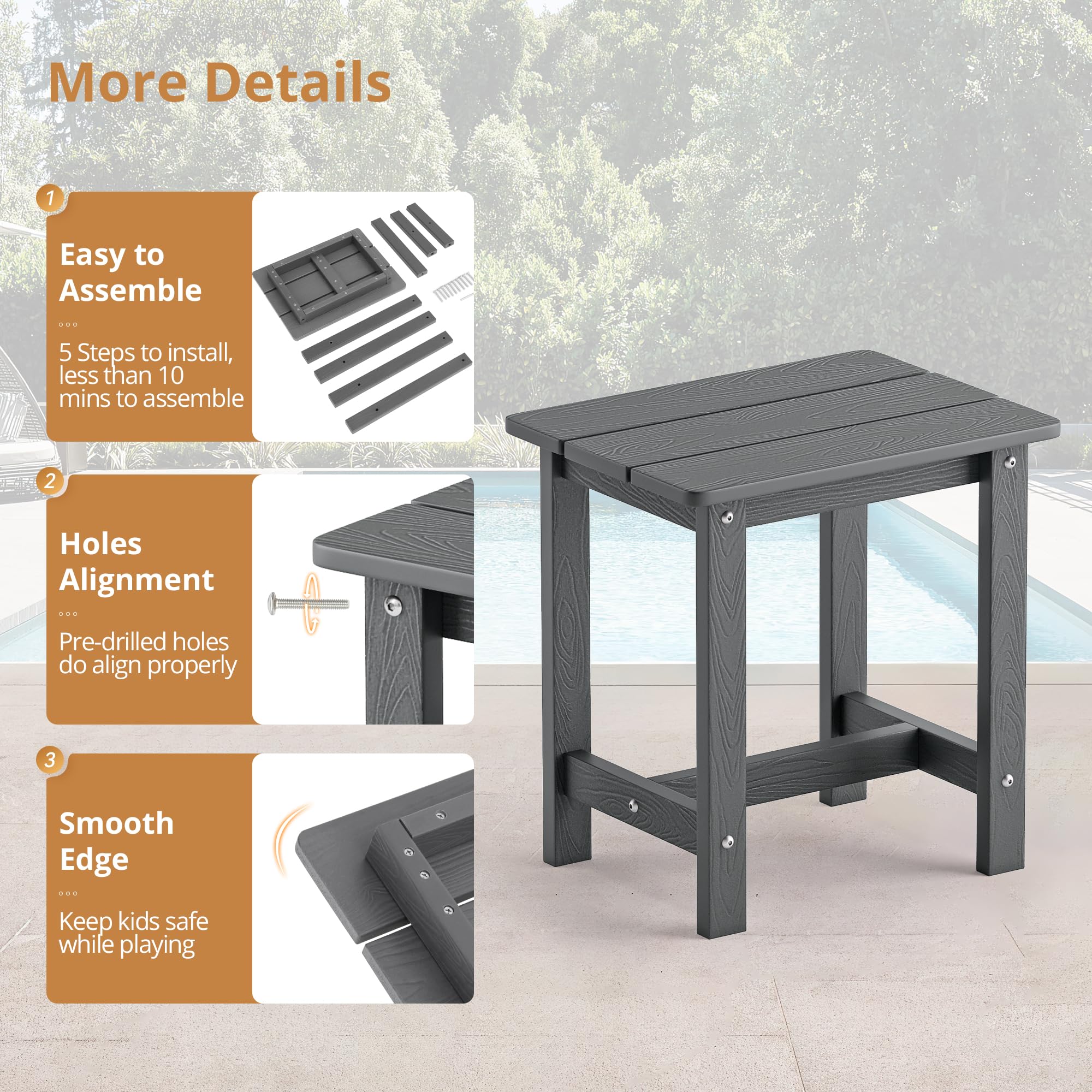 Patio vs Deck: Which Is Right for You? (2026) 3 LUE BONA Outdoor Side Table HDPS Small Adirondack Side Tables Porch Deck Pool — product photo