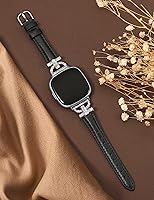 Vista 2 de Minyee Correas de cuero compatibles con Fitbit Versa 4Versa 3Sense 2Sense Band para mujer, correa de cuero delgada elegante con diamantes