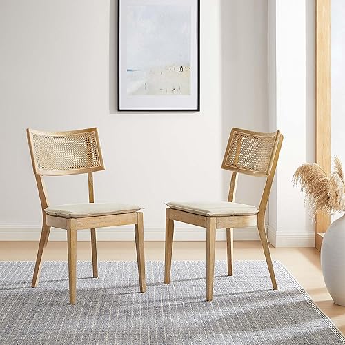Miniatura 2 de Modway EEI-6080-GRY-BEI Caledonia - Juego de 2 sillas de comedor tapizadas de madera, color gris y beige