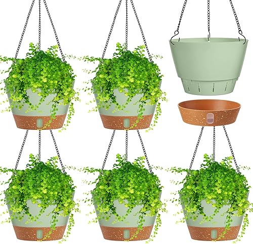 Miniatura 8 de 6 macetas colgantes de 8 pulgadas con bandeja visible de nivel de agua macetas colgantes con riego automático para plantas interiores y exteriores