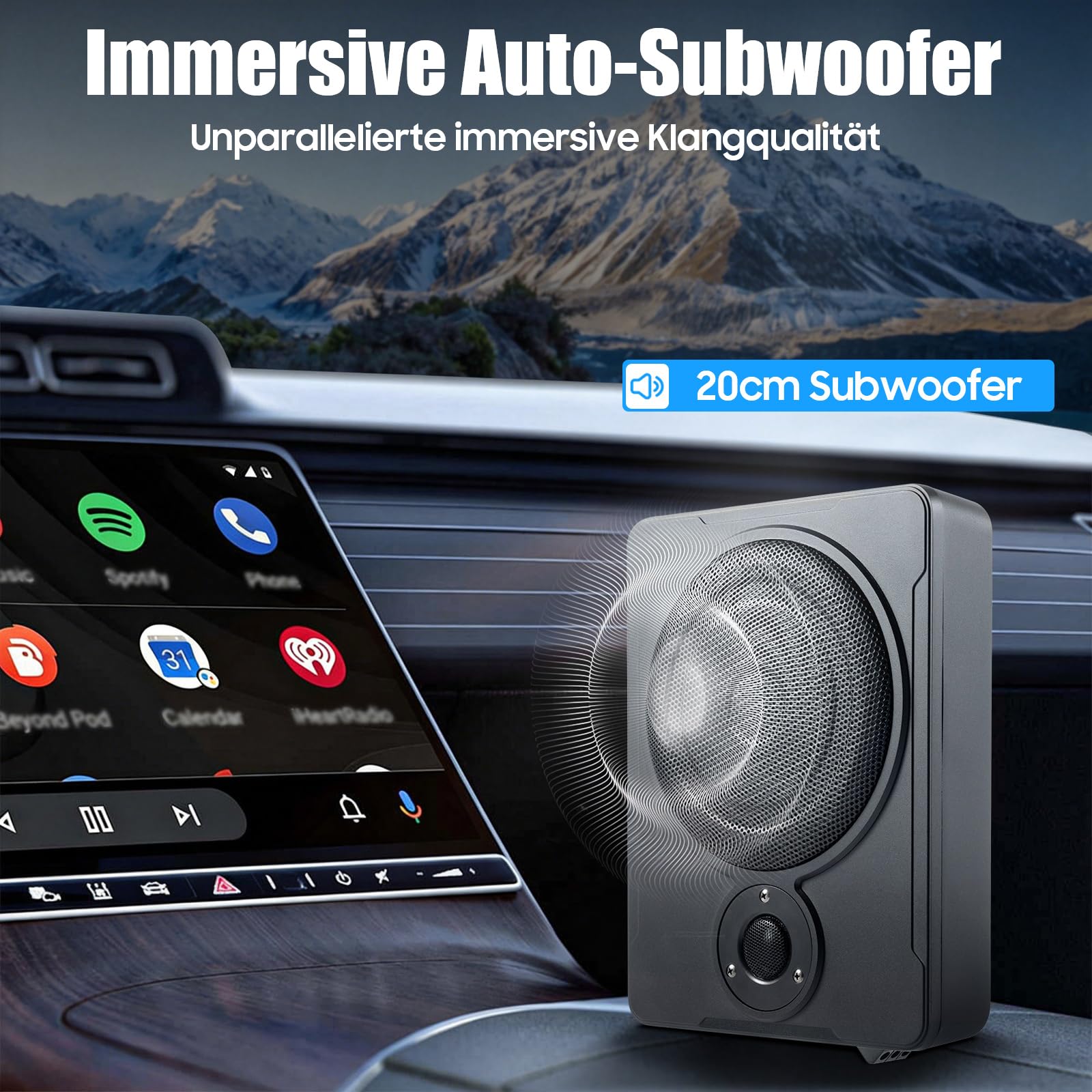 Subwoofer sottosedile per auto, subwoofer attivo sotto il sedile, amplificatore attivo per auto, altoparlante attivo e subwoofer con cavo di collegamento abbinato, woofer attivo per auto, camion
