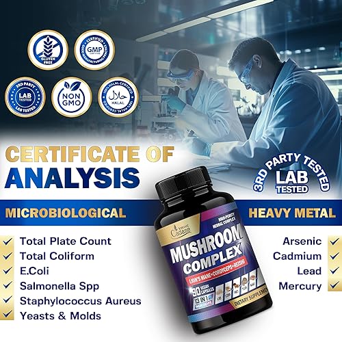 Miniatura 7 de Organic Cadane Suplementos complejos de hongos para suministro de 3 meses  Melena de león 13 en 1, Cordyceps Sinensis, Reishi, hongo de cola de