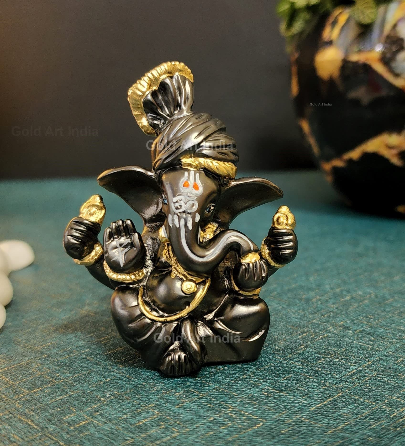 Gold Art India Pagadi Ganesha - Magnet Color Ganesh Idol for Car Dashboard Ganesha Murti Ganpati Idol for Home Decor Puja Lord Ganesh Statue Gift for Office Desk Puja Room Figurine