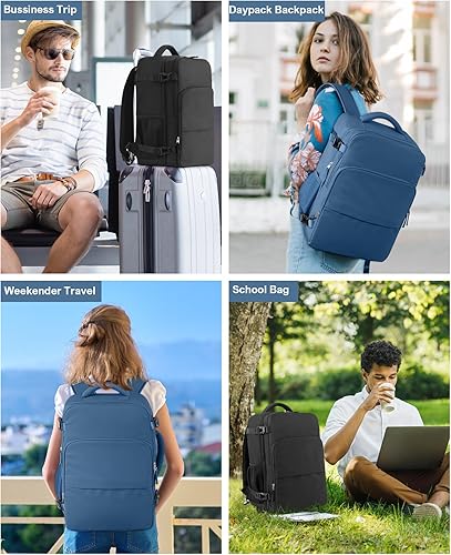 Miniatura 7 de Beraliy Mochila de viaje para hombres y mujeres, mochila de transporte aprobada por aerolíneas, mochila para portátil de 16 pulgadas, Azul oscuro