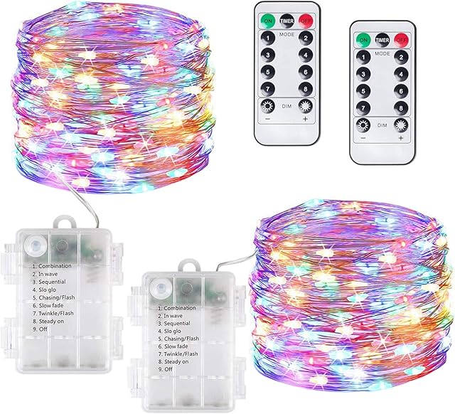 Battery Fairy Lights,2 Pack Each 120LED Battery Operated String Lights,40Ft Copper Wire Fairy Lights for Bedroom,Battery Powered String Lights for Wedding,Birthday,Party,Christmas Decoration(Colorful)
