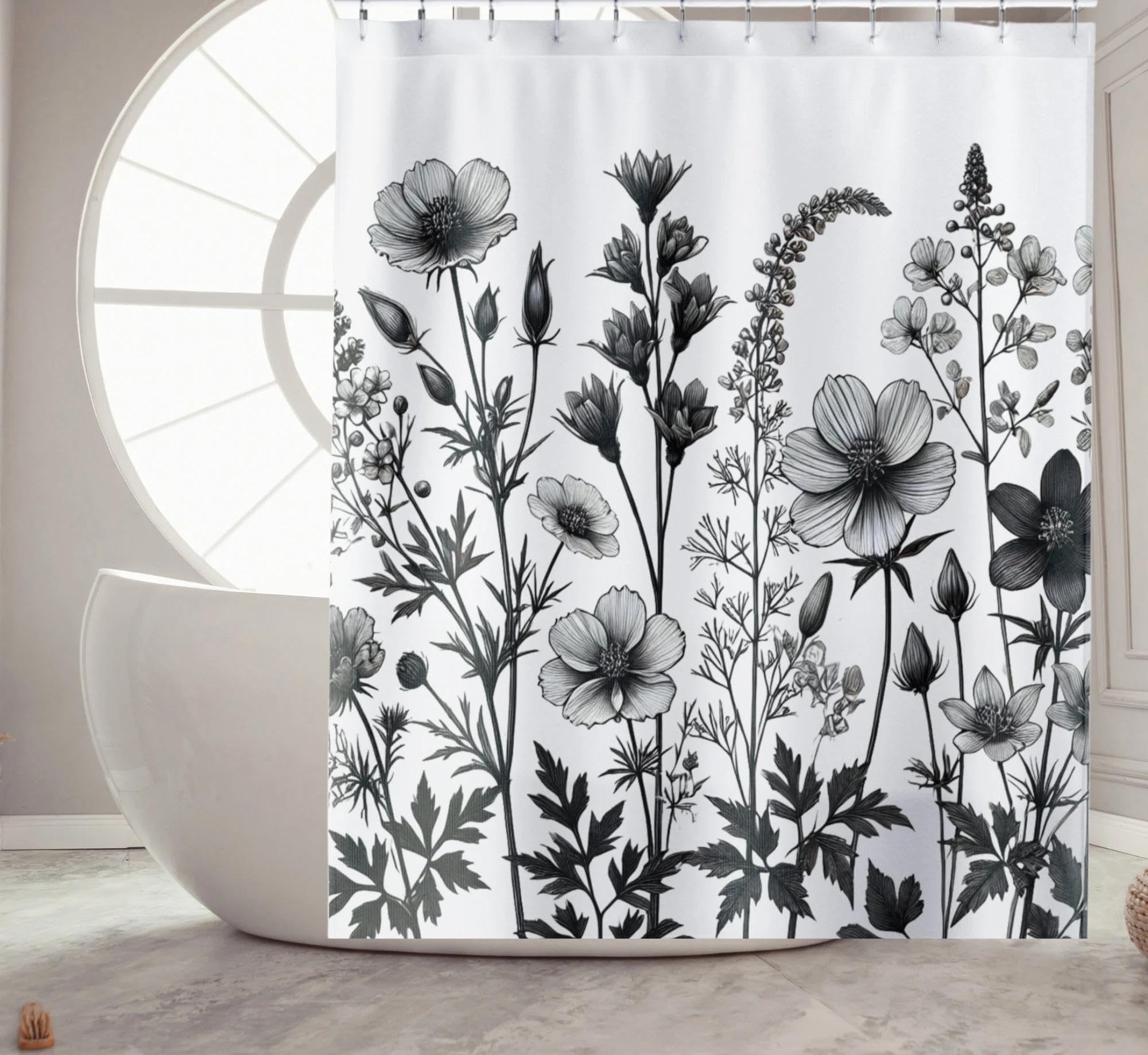 Rideau de douche floral de haute qualité motif botanique minimaliste pour grand confort
