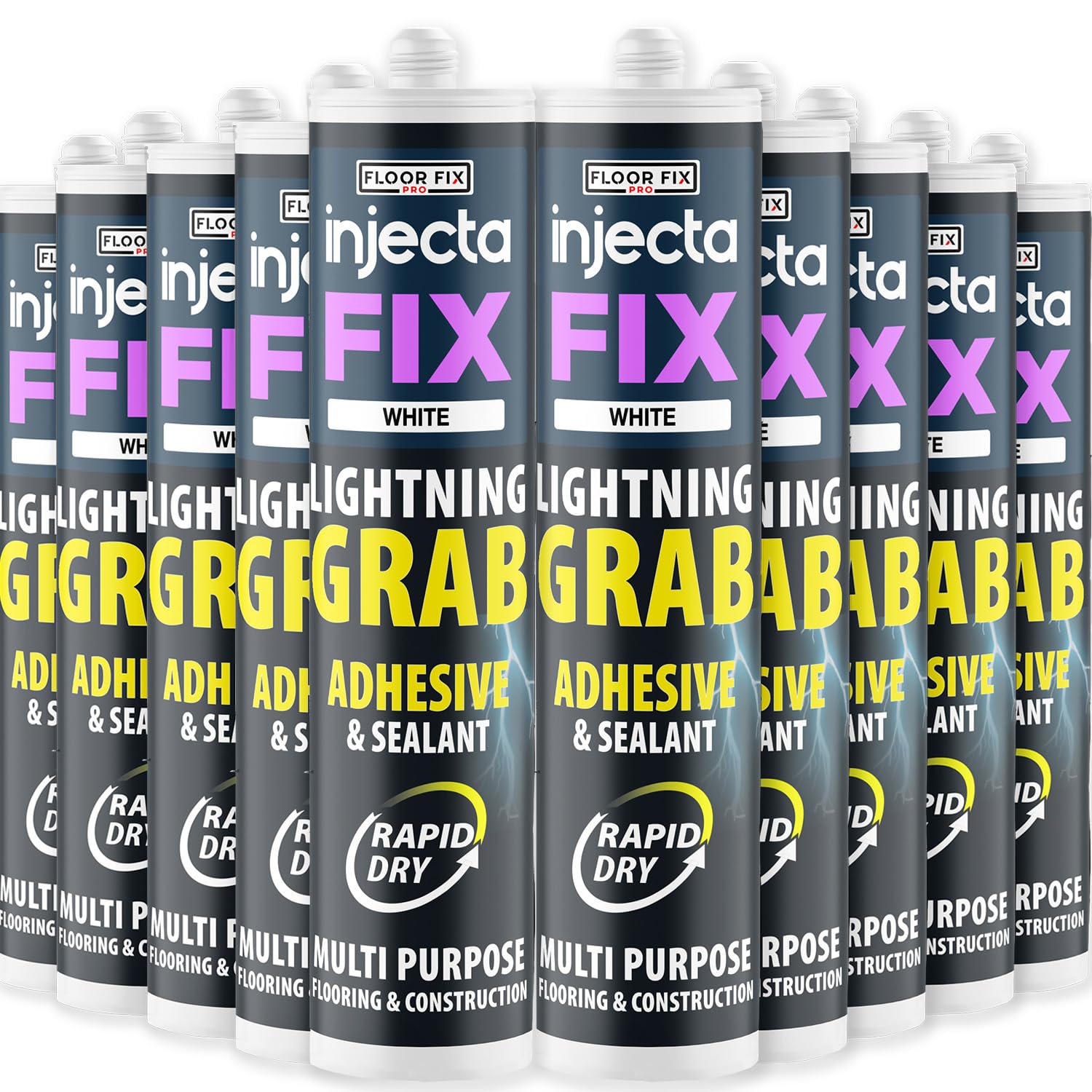 Lightning Grab Multi-Surface Flooring & Construction Sealant & Adhesive - Hybrid Polymer - Excellent Chemical Resistance - Water Resistant -Fast Grab Flexible & Strong (12)