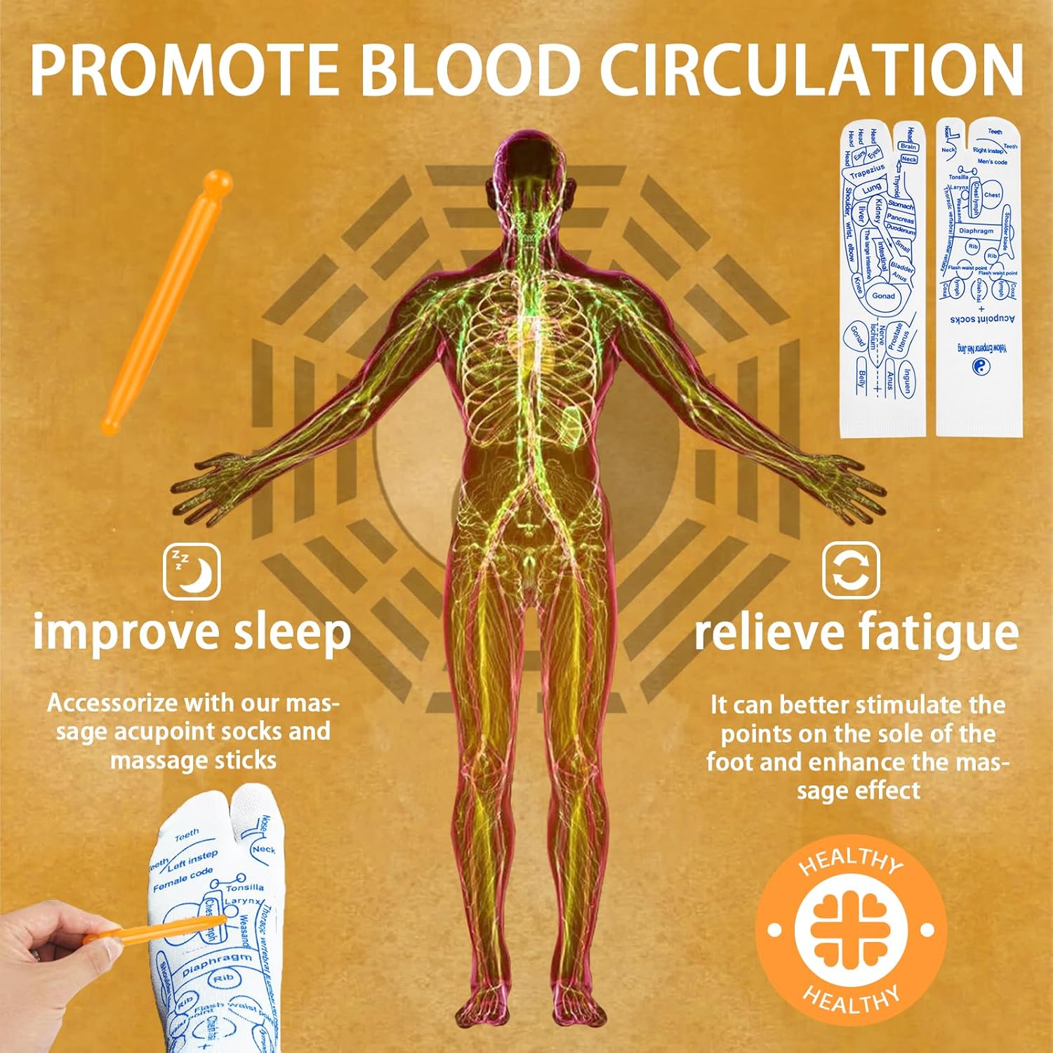 Acupressure Reflexology Circulation Slippers and Reflexology Socks with Tools, Foot Pain Relief Acupuncture Sandals,Massager Slippers for Plantar Fasciitis ,Stress Relief Gifts (White, S-Women (6-7)) - Image 6