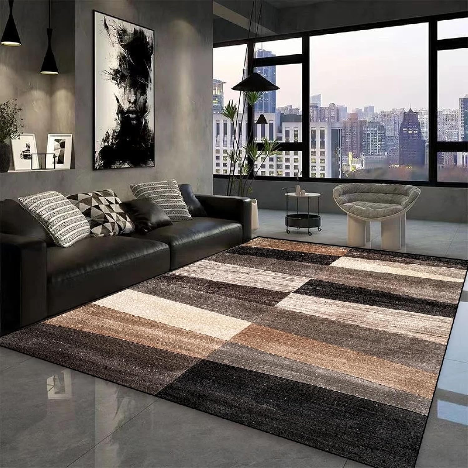Modern Geometric Carpet Living Room Sofa Coffee Tables Bedroom Decor Washable Rug Bedside Plush Floor Mats(6.5x9.8ft(200x300cm)/JH048-Flannel-8)